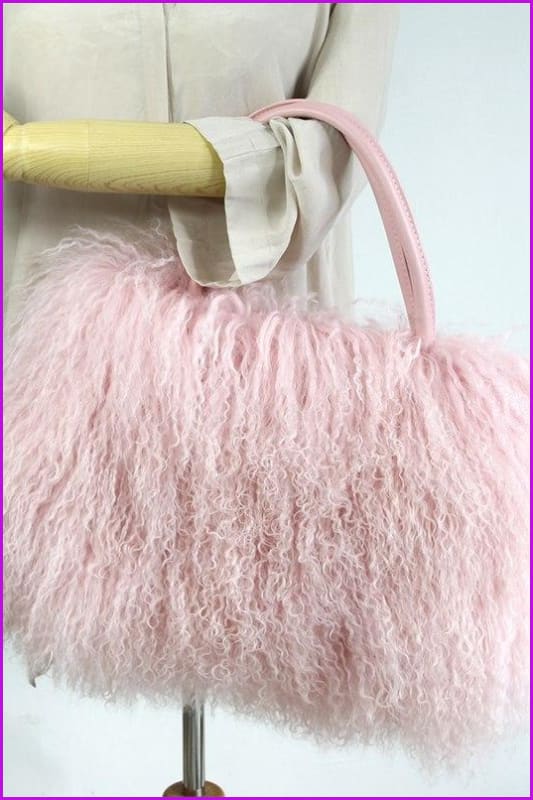 Classic Fluffy Real Mongolian Fur Handbag DF067 - Furdela Wholesale