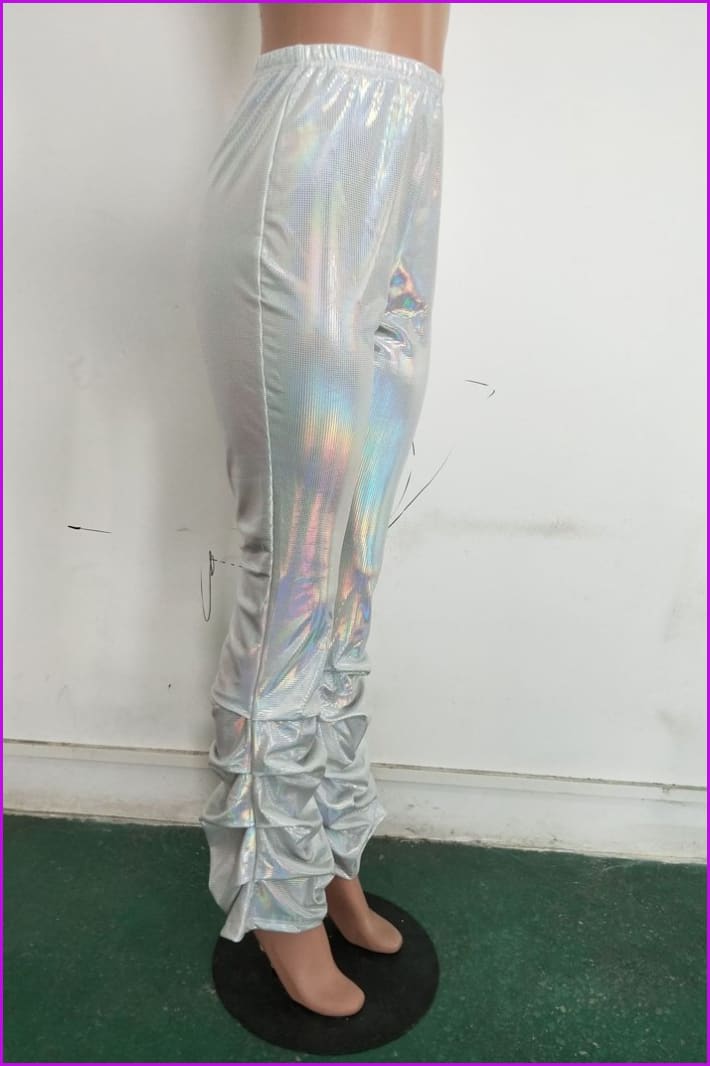 Classic Shiny Silvery Pants For WomenDE943 - Furdela