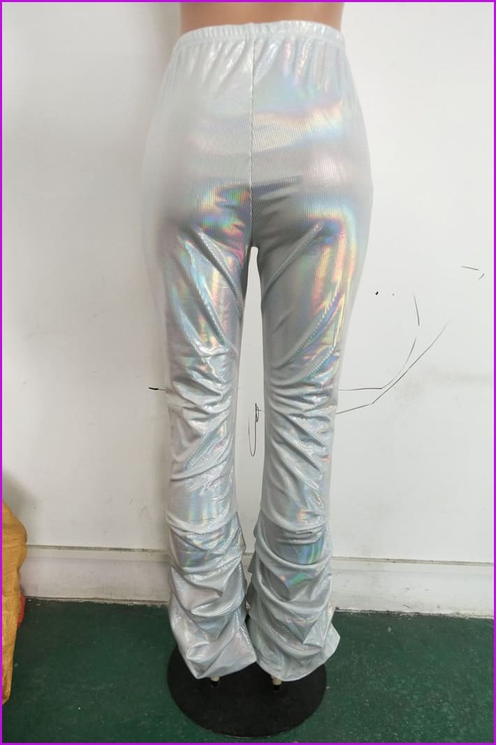 Classic Shiny Silvery Pants For WomenDE943 - Furdela