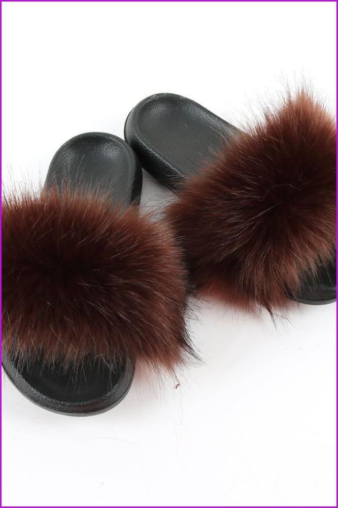 Coffee Faux Fake Big Fur Slides F152 - Furdela