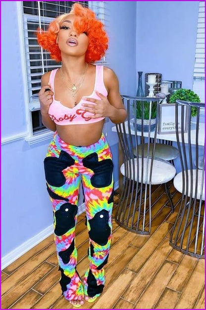 Color Block Mid Waist Casual PantsDE921 - Furdela