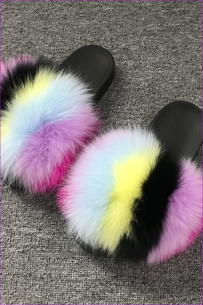 Colorful #3 Fox Full-Pelt Fur Sliders DF003 - Furdela