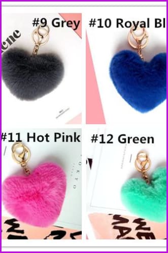 Colorful Heart Rabbit Fur Keychain DF029 - Furdela Wholesale
