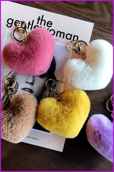 Colorful Heart Rabbit Fur Keychain DF029 - Furdela Wholesale