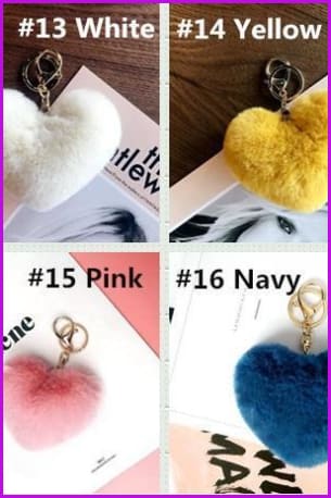 Colorful Heart Rabbit Fur Keychain DF029 - Furdela Wholesale