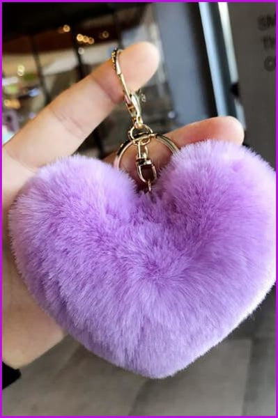 Colorful Heart Rabbit Fur Keychain DF029 - Furdela Wholesale