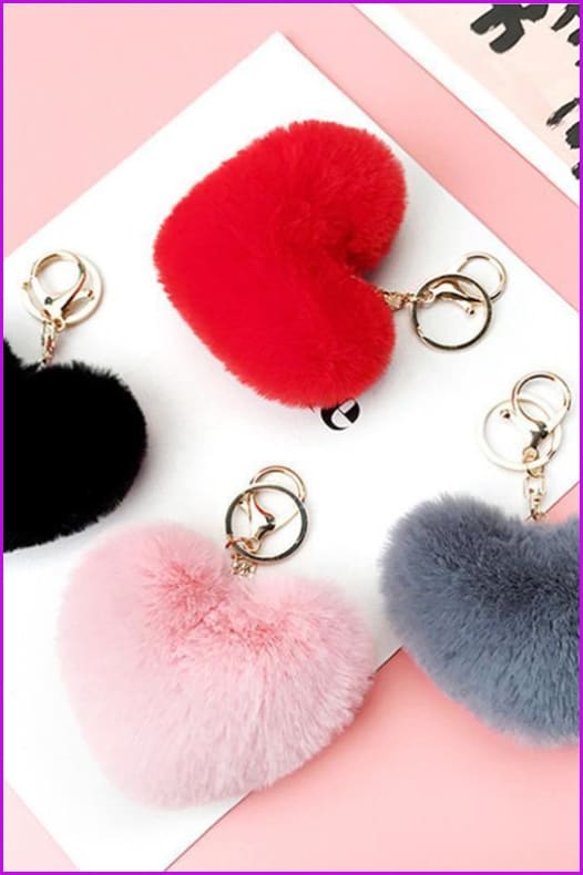 Colorful Heart Rabbit Fur Keychain DF029 - Furdela Wholesale