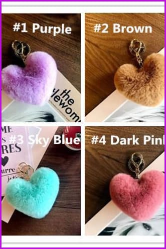 Colorful Heart Rabbit Fur Keychain DF029 - Furdela Wholesale