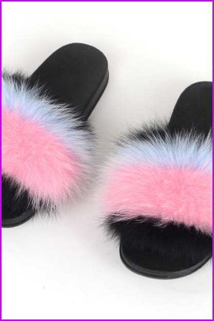 Colorful #J Fox Full-Pelt Fur Sliders DF003 - Furdela