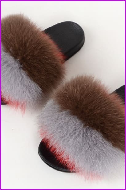 Colorful #K Fox Full-Pelt Fur Sliders DF003 - Furdela Wholesale