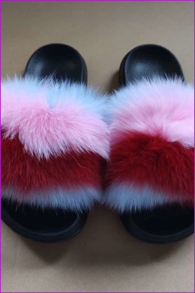 Colorful #L Fox Full-Pelt Fur Sliders DF003 - Furdela Wholesale