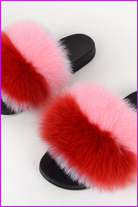 Colorful #L Fox Full-Pelt Fur Sliders DF003 - Furdela Wholesale