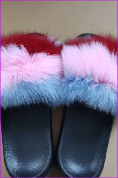Colorful #L Fox Full-Pelt Fur Sliders DF003 - Furdela Wholesale