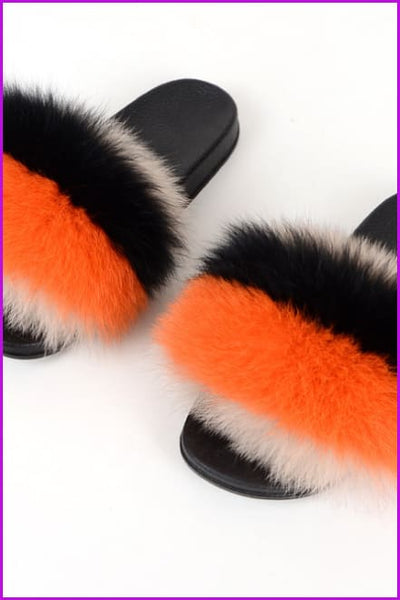 Colorful #M Fox Full-Pelt Fur Sliders DF003 - Furdela Wholesale