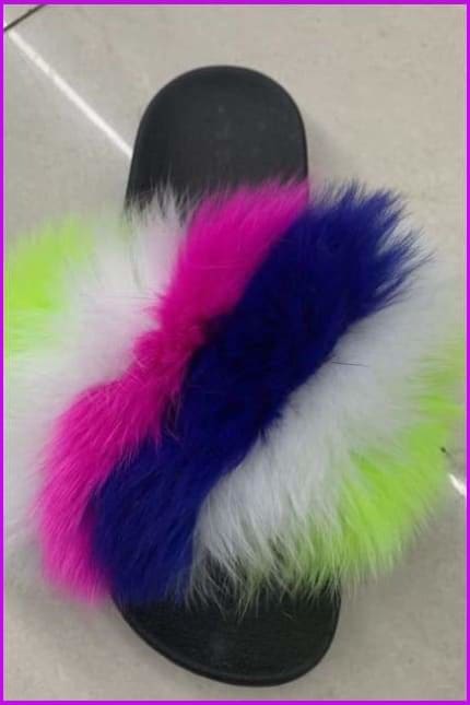 Colorful Mixed Fox Full-Pelt Fur Sliders DF003 - Furdela