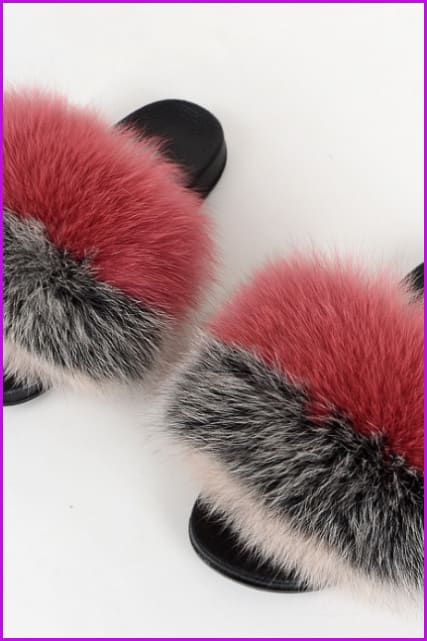 Colorful #N Fox Full-Pelt Fur Sliders DF003 - Furdela