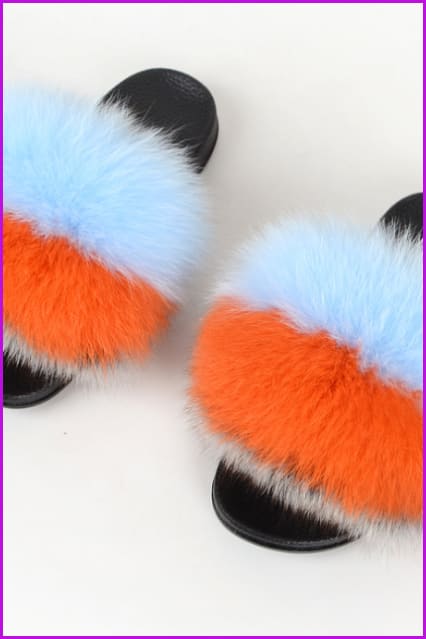 Colorful #P Fox Full-Pelt Fur Sliders DF003 - Furdela