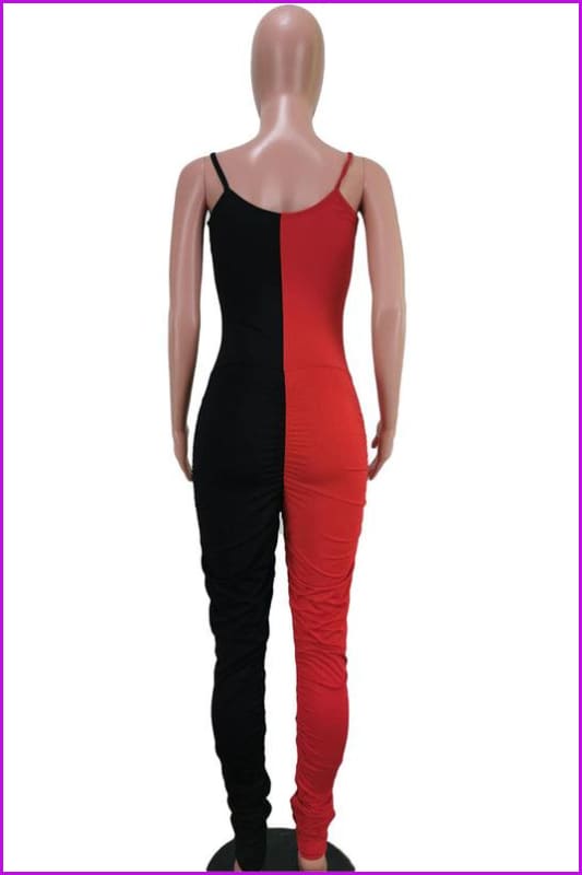 Contrast Color Letter Print Sleeveless Strap Jumpsuit F807 - Furdela