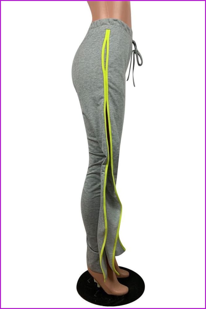 Contrast Trim Ruched Split Casual Pants F813 - Furdela