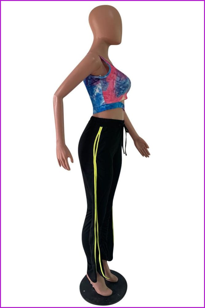 Contrast Trim Ruched Split Casual Pants F813 - Furdela