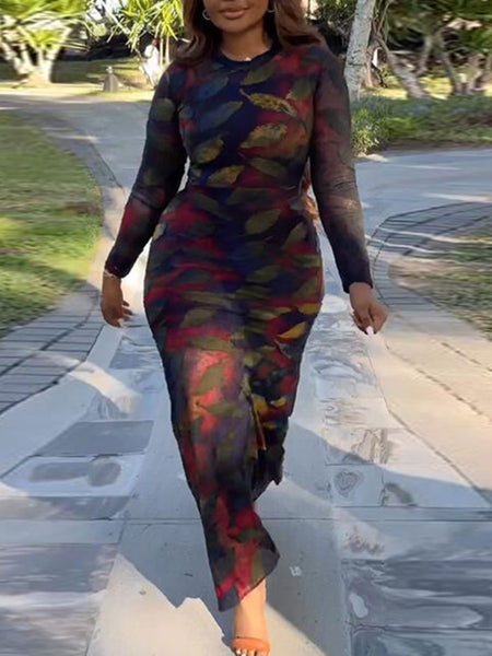 Plus Size Pattern Print Printed Regular Dress BO2132