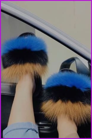 Customized Color Super Fluffy Fox Fur Sliders DF035 - Furdela