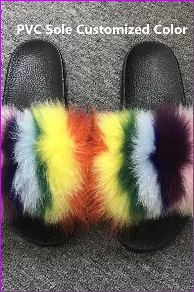 Customized PVC Normal Fluffy Fox Fur Slides F014 - Furdela