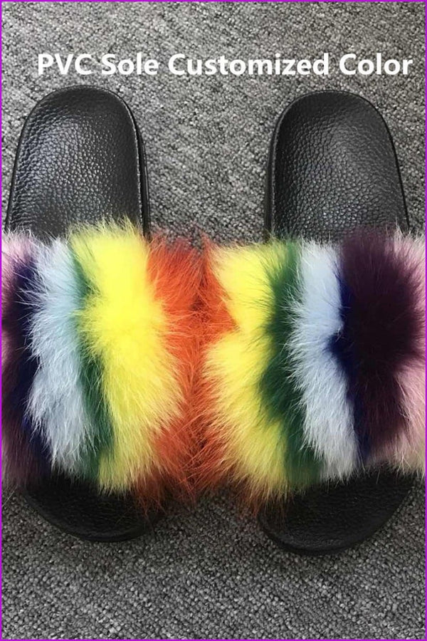 Customized PVC Normal Fluffy Fox Fur Slides F014 - bronxriverempiregardens