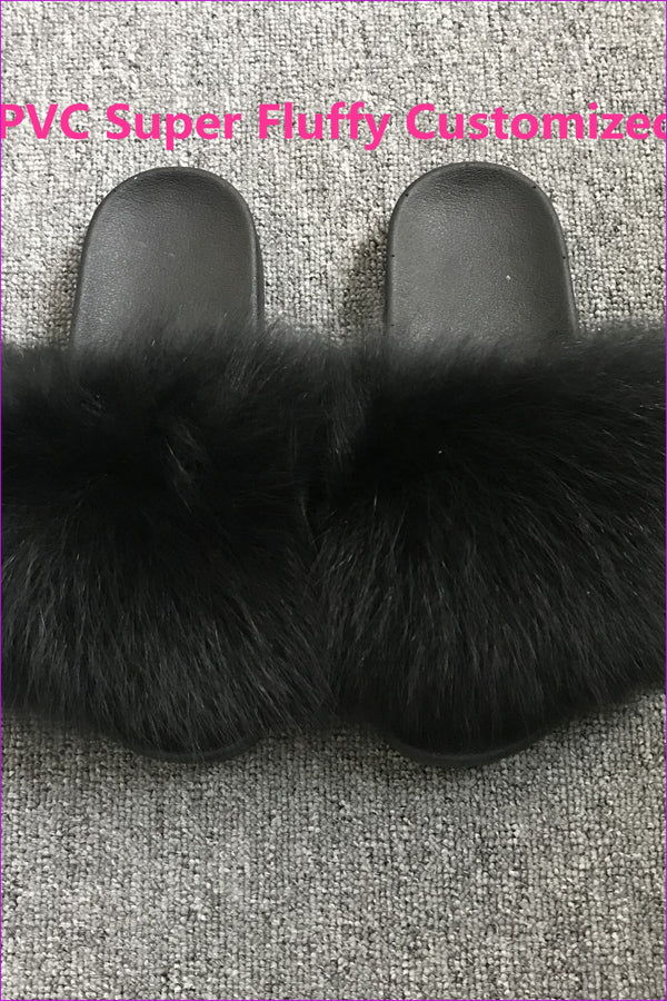 Customized PVC Super Fluffy Fox Fur Slides F020 - bronxriverempiregardens