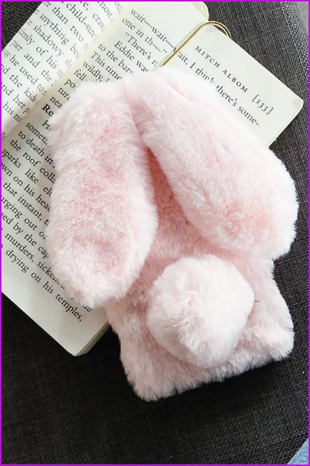 Cute Long Rabbit Ears Furry Fluffy Fur Cover Phone Case DE287 - Furdela