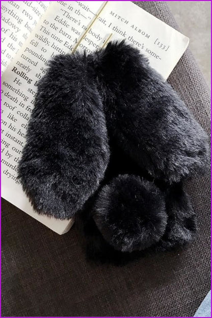 Cute Long Rabbit Ears Furry Fluffy Fur Cover Phone Case DE287 - Furdela