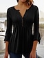 Women s Shirt Blouse Tunic Black White Wine Plain Button Flowing tunic 3/4 Length Sleeve Casual Basic V Neck Long S SR101