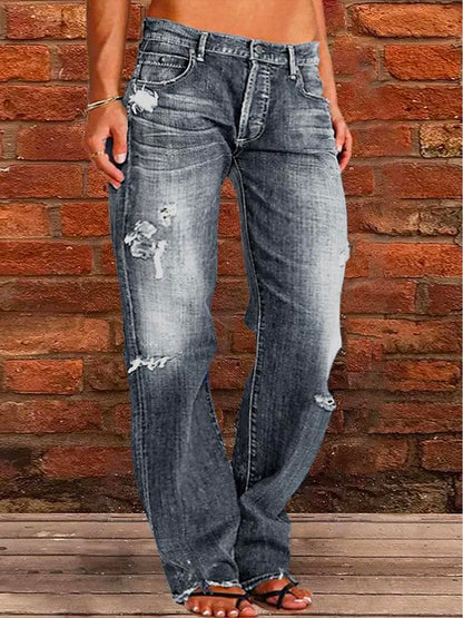 Loose Plain Casual Denim Jeans  QK95