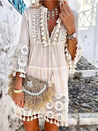 Causal 3/4 Sleeve V Neck Holiday Boho Dresses AD614