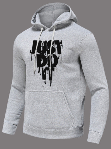 Just Do It Letter Print Kangaroo Pocket Print Hoodie AR501