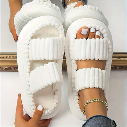 Women's Double Straps Plush Slippers HT0147 Furdela