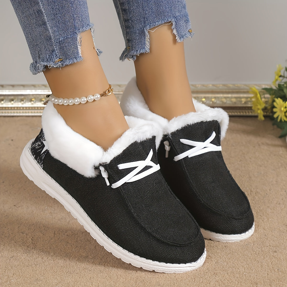 Women's Plush Lined Canvas Shoes GR7841 Furdela