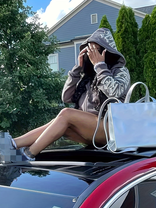 Letter Print Long Sleeve Zip Up Hoodies RG2041 Furdela