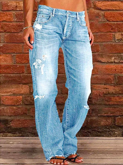 Loose Plain Casual Denim Jeans  QK95