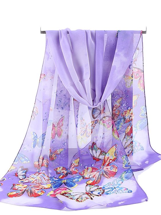 Vacation Butterfly Floral Pattern Silk Scarf Spring Summer Beach Accessories VT28