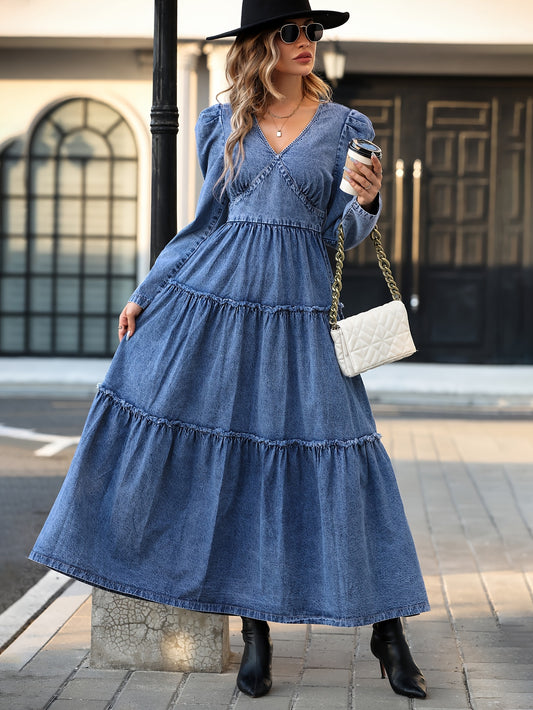 Long Sleeves Layered Denim Dress DE8080 Furdela