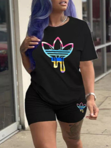 Round Neck Letter Print Shorts Set AR70133