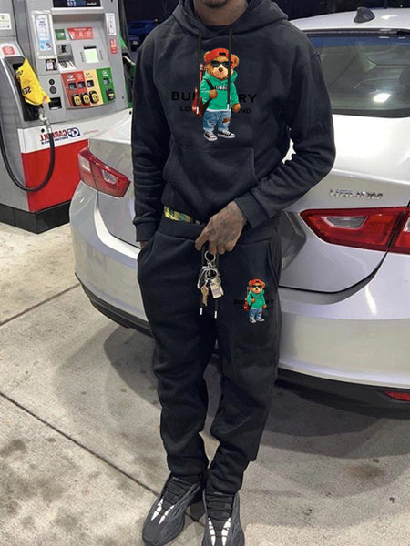 Men Cartoon Print Kangaroo Pocket Tracksuit Set BO2158