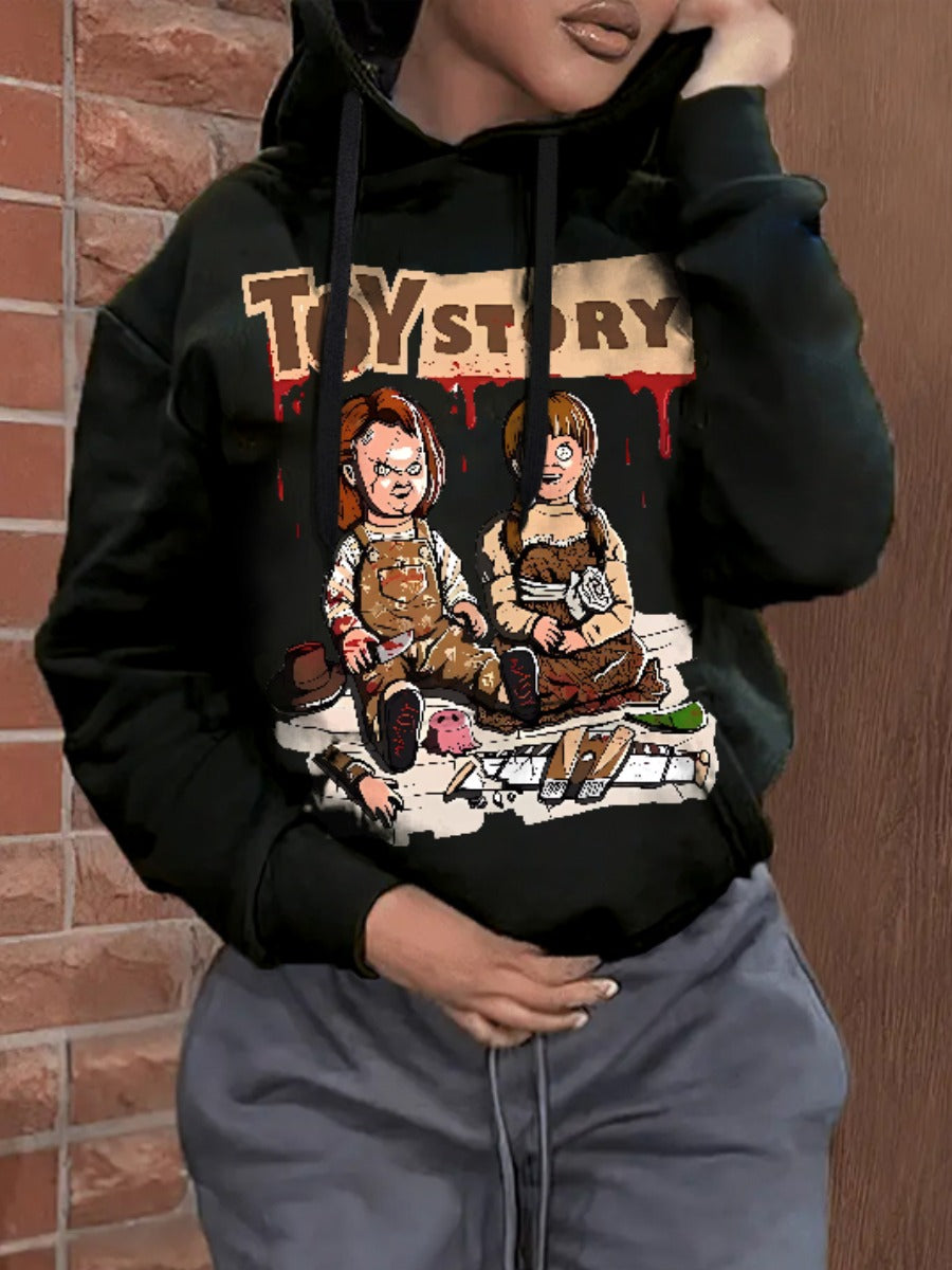 Cartoon Letter Print Kangaroo Pocket Hoodie BO3026