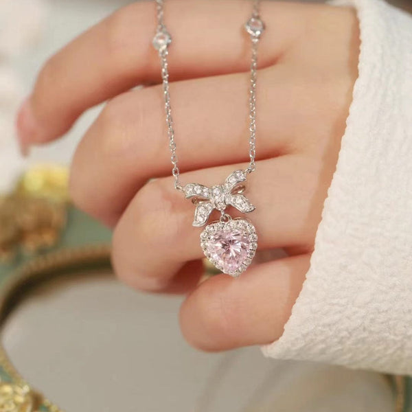 Pink Bowknot Heart Necklace