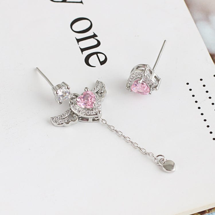 Pink Heart Wings Earrings