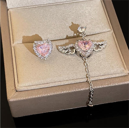 Pink Heart Wings Earrings