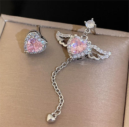 Pink Heart Wings Earrings