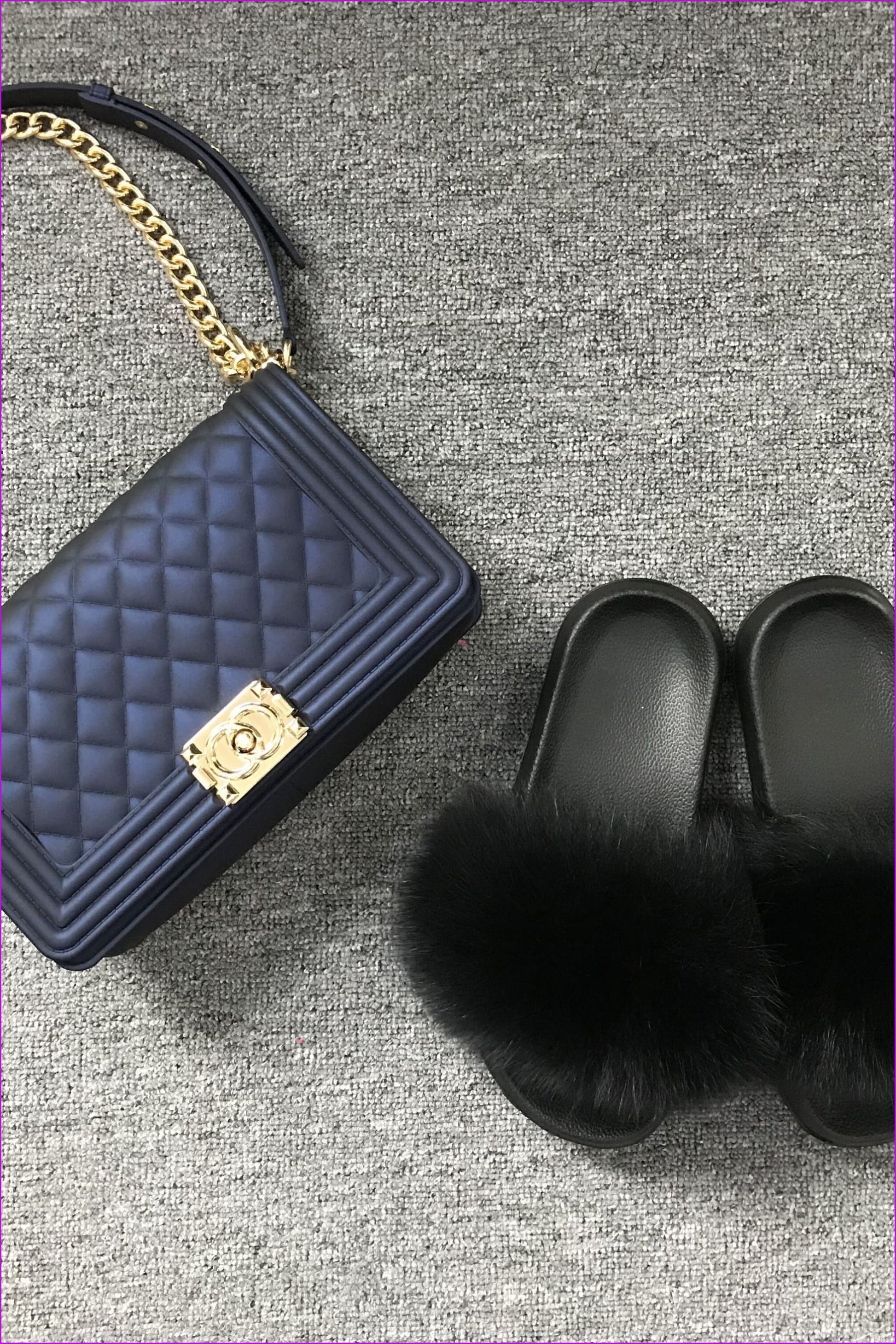 Dark Blue Jelly Shoulder Bag And Slides Set - Furdela