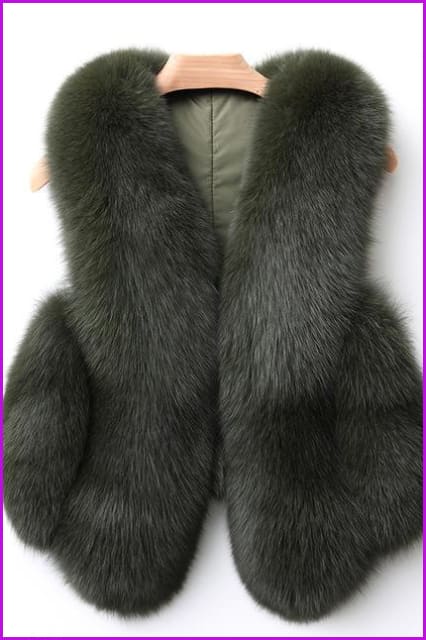 Dark Green Fox Fur Gilet 45CM DO1543 - Furdela